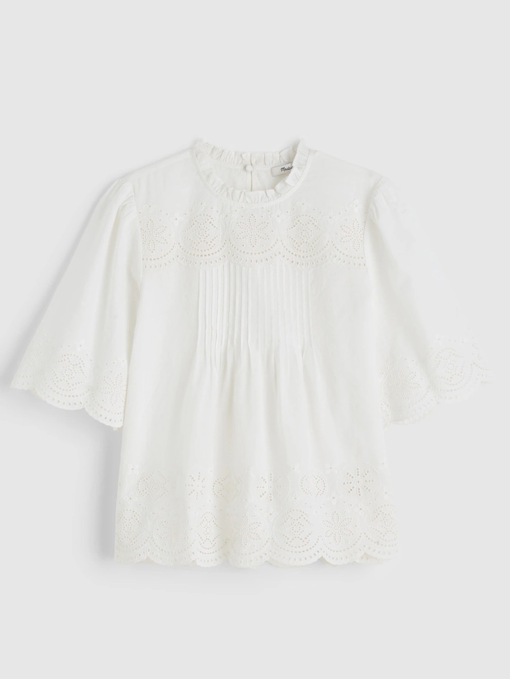 NWT MADEWELL Embroidered Pintuck High-Neck Top White Medium 100% Cotton NZ462 - Picture 12 of 15